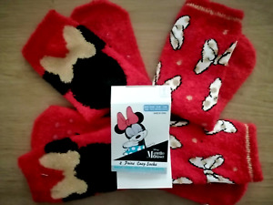 Disney Mickey Mouse Minnie Mouse Girls 2 x Pairs Cosy Socks Size 3-6 years