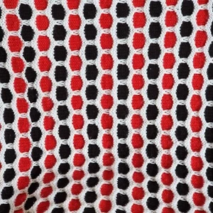 Vintage Crochet Knit Blanket Red Black White Honeycomb Fringed Throw Textural - Picture 1 of 15