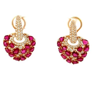 Video 8.46CT 18K Gold Natural Ruby Diamond Drop Earrings Italian Engagement - Picture 1 of 4