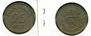 DENMARK 1952 RK DOUBLED 25 ORE COIN XF 9336G - Picture 1 of 1