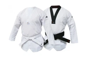 Adidas Taekwondo WT Approved Club Dobok Without Stripes White Black Uniform Suit - Picture 1 of 14