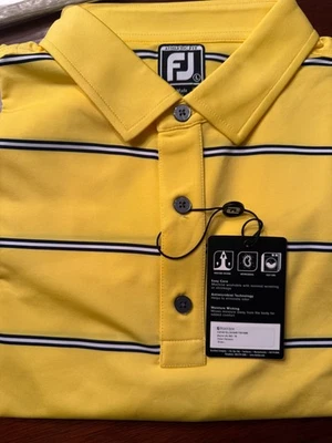 Camisa de golf Footjoy grande para hombre - nueva, ajuste deportivo, amarillo brillante con rayas Foto 1 de 3