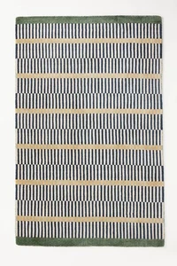 Geometric Striped Rug Hand-Tufted Wool & Silk Rug handmade Unique Design Area - Picture 1 of 5