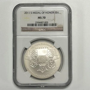 2011-S $1 Uncirculated Medal Of Honor Silver Dollar NGC MS70. - Picture 1 of 6