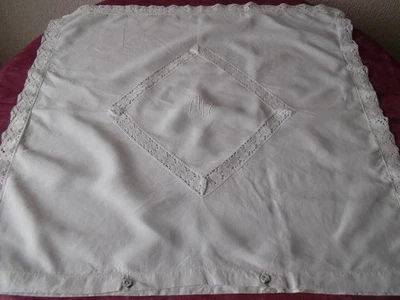 Taie d'oreiller en Lin avec Dentelle et Monogramme - Photo 1/2