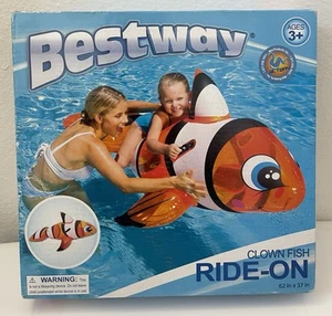 Bestway H2O Go! Orange/White Clown Fish Inflatable Ride-On Pool Float 62 x 37" - Picture 1 of 2