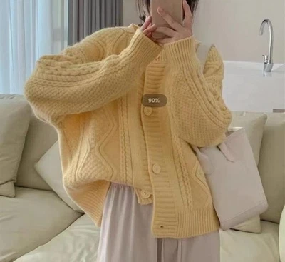 Women's Round Collar Sweater Coat Long Sleeve Casual Loose Knitting Cardigan New - Image 1 of 4