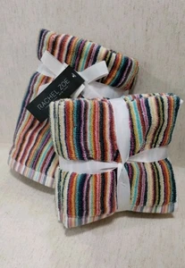 Rachel Zoe STRIPED RAINBOW HAND WASHCLOTHS 6 pc stripes Bath Spa Collection NEW - Picture 1 of 2