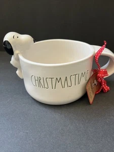 Rae Dunn Peanuts Snoopy Xmas Wide Mug White "Christmas Time" New - Picture 1 of 2