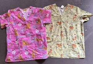 Disney BAMBI Scrub Top 4 Pocket, Scooby-doo Scrub Top Bundle Size M Nurse Scrub - Picture 1 of 3