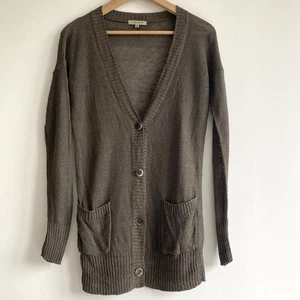 Uniqlo Damen Long Strickjacke olivgrün Leinen Seide Mischung Größe S Taschen Strick - Bild 1 von 16