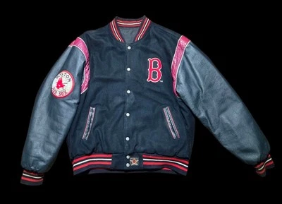 Chaqueta de cuero y lana reversible vintage Jeff Hamilton Boston Red Sox - 28x26 Foto 1 de 4