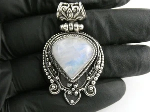 Sterling Silber blauer Mondstein Birnenschliff Cabochon Anhänger 925 16,1 g 1,75 cm - Bild 1 von 22