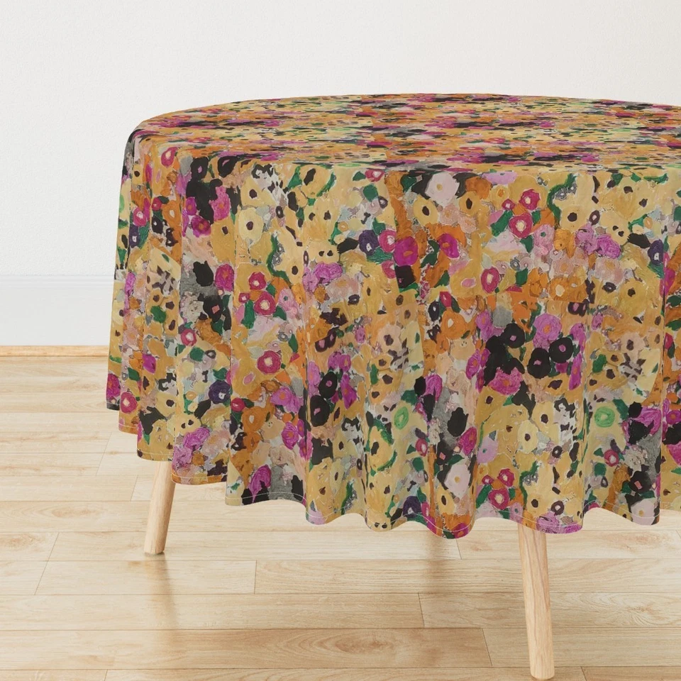 Multicolor Hollyhocks Flower Boho Printed Round Table Cover, Round Table Cloth - Image 1 of 4