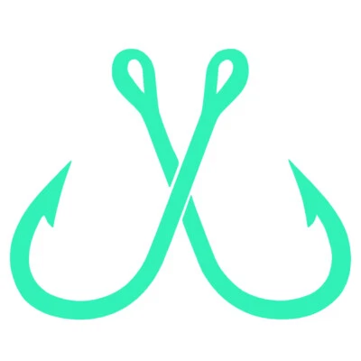 CROSSED FISH HOOKS V1 (4" Mint) Vinyl Decal Window Sticker - Image 1 of 2