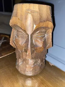 Wooden Tiki Perpetual Face Vase Tumbler Hand Carved 4 Sided vintage quality - Picture 1 of 8