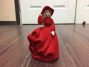Vintage Ceramic Girl Figure Red Dress Flocked 6 Inches - Picture 1 of 8
