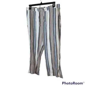 Pantaloni Chelsea & Theodore donna a righe cropped gamba larga misto lino 1X - Foto 1 di 4