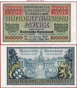 GERMANY BAYERN 100.000 1000000 Mark 15 6 1923 Bayerishe notenbank P S928 XF++ - Picture 1 of 8