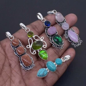 Wholesale Lot Of 5 Pcs Pink Rose Quartz Pendant 925 Silver Plated Jewelry - Picture 1 of 4