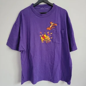 Winnie The Pooh & Tigger Purple Cut Tag 2XL Pocket T-Shirt Fully Embroirded - Picture 1 of 9