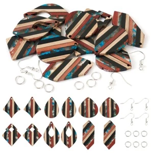 1 Box Resin Walnut Wood Pendants Hexagon Rhombus DIY Geometry Earring Making Kit - Picture 1 of 8