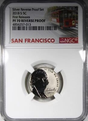 2018-S Reverse Proof Jefferson Nickel NGC PR70 First Releases - Image 1 of 2