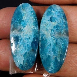 Wholesale 43.45Cts. Natural Fabulous Blue Apatite Pair Oval Cabochon Gemstone - Picture 1 of 3