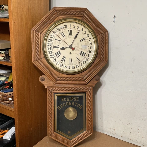 Antique American Wringer Co Eclipse Long Drop Calendar Regulator Clock New Haven Cover