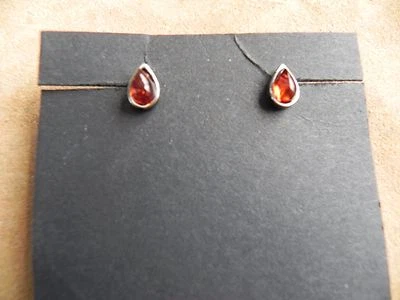Amber & Sterling Silver .925 TEARDROP Petite Stud Earrings~NEW  - Image 1 of 4