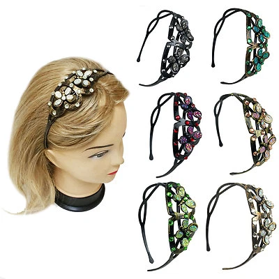 Gold Silver Burnished Headband Butterfly Heart Beads Acrylic Stones - Image 1 of 4