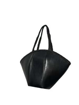 VTG Bellini Large Black Leather Unique Handbag Woven Handles Made In Brazil Foto 1 de 4