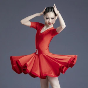 Girl V Neck Ballroom Latin Dancewear Dance Dress Swing Performance Costume Dress - Picture 1 of 22