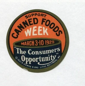 Vintage Poster Stamp Label CANNED FOODS WEEK 1923 Consumers Opportunity - Picture 1 of 2