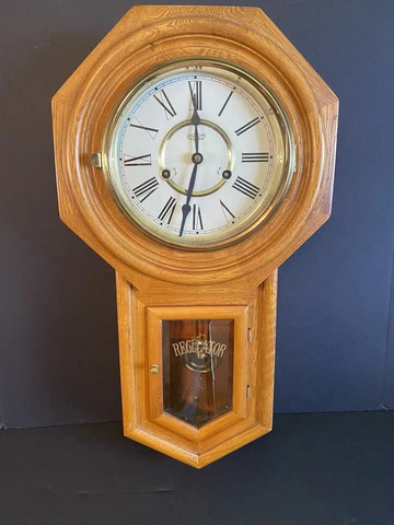 Functioning Vintage D & A Schoolhouse Regulator Wall Clock chiming with pendulum Cover