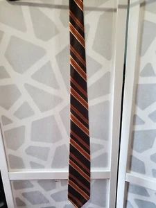Vtg 80s Matt Andrews Orange Browns Stripe Tie - Picture 1 of 4