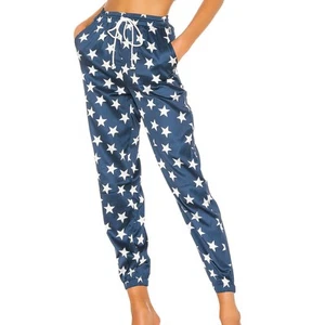 Superdown Star Satin Joggers Blue White XS Track Pants Revolve American Flag NEW - Picture 1 of 10