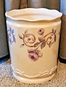 Croscill Chambord Cassis Ceramic Waste Basket Trash Bin Purple Roses - Picture 1 of 4