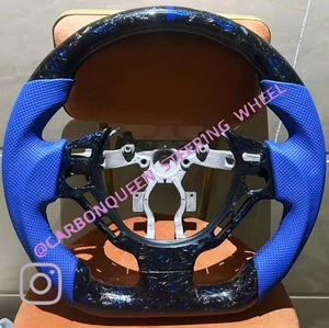 FORGED CARBON FIBER Steering Wheel FOR NISSAN GTR R35 09-16YEAR BLUE LEATHER - Picture 1 of 3