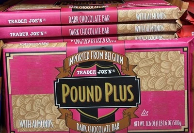 3 HUGE PACKS TRADER JOE'S Pound Plus DARK CHOCOLATE with Almonds - Image 1 of 4