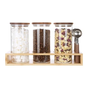 Sealed Glass Containers with Airtight Wood Lids and Scoops for Kitchen Counte... - Picture 1 of 7