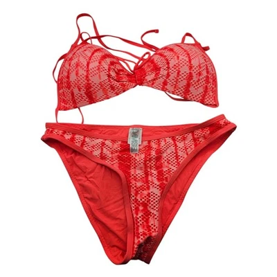 Conjunto de traje de baño bikini Damsel para mujer talla L coral rosa ganchillo corte alto Foto 1 de 4