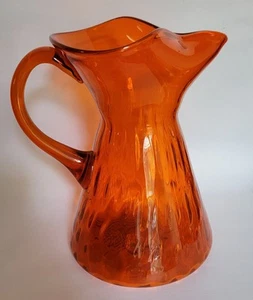 Vintage MCM Empoli Orange Glass Pitcher Ewer 9" Tall - Picture 1 of 5