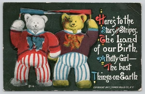 Postcard American Patriotic Teddy Bears "Stars & Stripes" Poem c1907 Pretty Girl - Picture 1 of 2