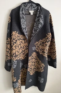 Damen-Cardigan weiche Umrandung 1X Staubmantel schwere Wollmischung grau hellbraun gemustert - Bild 1 von 7