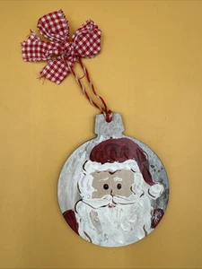 Neu kuratiertes amerikanisches Künstlerschild Weihnachtsmann Ornament Kirklands Jute kariert Schleife - Bild 1 von 3
