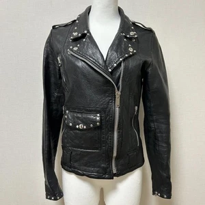 GOLDEN GOOSE Black Studded XS Leather Double Riders Jacket - Picture 1 of 12
