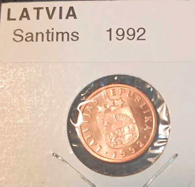1992 Latvia Copper-Clad Steel 1 Santims Coin BU - Image 1 of 2