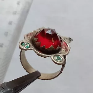 ANCIENT VINTAGE SILVERED RING WITH RED STONE AMAZING ARTIFACT - Picture 1 of 3