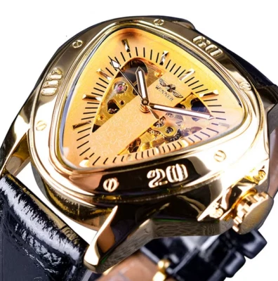 Retro Men's Watch Automatic Mechanical Wrist Watch Skeleton Leather Rectangle UK - Image 1 of 4